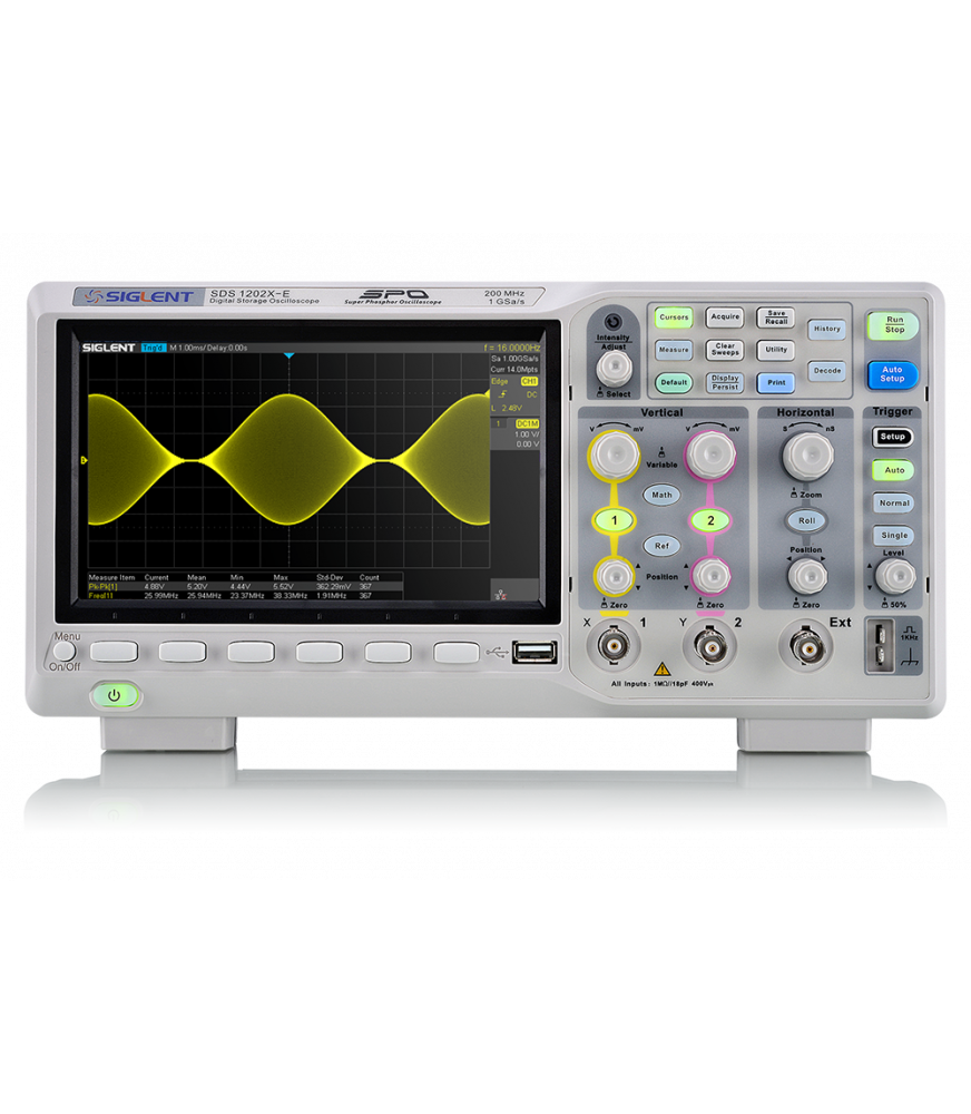 Vue de la face avant de l'oscilloscope siglent SDS1202X-E